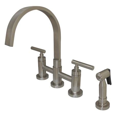 Kingston Brass Manhattan 2-Handle Kitchen Faucet W/ Brass Side Sprayer, Nickel KS8268CMLBS